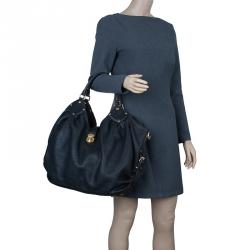 Pre Owned Louis Vuitton Black Perforated Leather Large Mahina Hobo