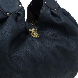 Pre Owned Louis Vuitton Black Perforated Leather Large Mahina Hobo