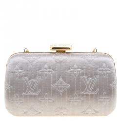 مملوكة مسبقًا Louis Vuitton Metallic Grey Monogram Satin Limited Edition Minaudiere Motard Clutch