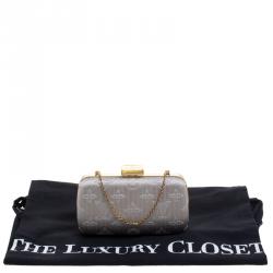 مملوكة مسبقًا Louis Vuitton Metallic Grey Monogram Satin Limited Edition Minaudiere Motard Clutch