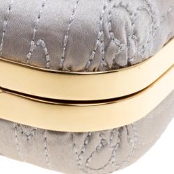 مملوكة مسبقًا Louis Vuitton Metallic Grey Monogram Satin Limited Edition Minaudiere Motard Clutch