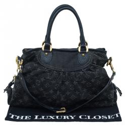 Pre Owned Louis Vuitton Black Monogram Denim Neo Cabby MM Bag