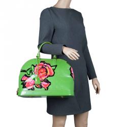 Pre Owned حقيبة لوي فيتون ألما أزهار ستيفن سبراوز إصدار محدود فيرنيه مونوغرامي خضراء GM