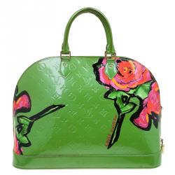 Pre Owned حقيبة لوي فيتون ألما أزهار ستيفن سبراوز إصدار محدو د فيرنيه مونوغرامي خضراء GM