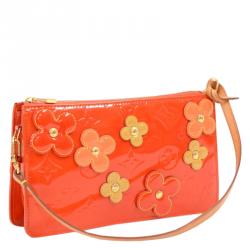 Pre Owned Louis Vuitton Orange Sunset Monogram Vernis Limited Edition Lexington Fleurs Pochette Accessoires