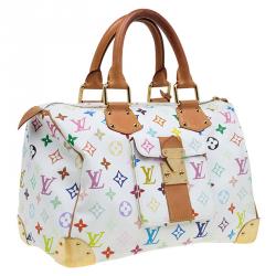 Pre Owned Louis Vuitton White Multicolor Monogram Canvas Speedy 30 Bag