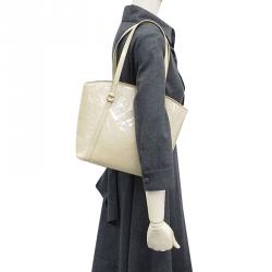 Louis Vuitton Monogram White Cream Vernis Avalon mm Tote Hand Shoulder Bag Pre Owned