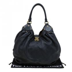 Pre Owned Louis Vuitton Black Monogram Mahina Leather Large Hobo