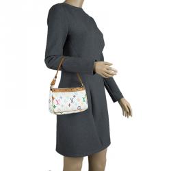 Pre Owned Louis Vuitton White Multicolor Monogram Canvas Pochette Accessoires