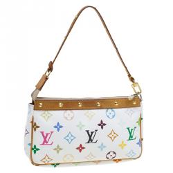 Pre Owned Louis Vuitton White Multicolor Monogram Canvas Pochette Accessoires