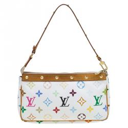 Pre Owned Louis Vuitton White Multicolor Monogram Canvas Pochette Accessoires