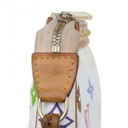 Pre Owned Louis Vuitton White Multicolor Monogram Canvas Pochette Accessoires