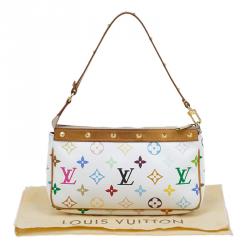 Pre Owned Louis Vuitton White Multicolor Monogram Canvas Pochette Accessoires