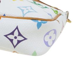 Pre Owned Louis Vuitton White Multicolor Monogram Canvas Pochette Accessoires