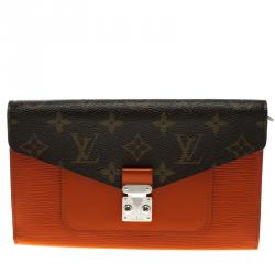 Pre Owned Louis Vuitton Orange Epi Leather Monogram Canvas Marie Rose Clutch