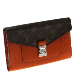 Pre Owned Louis Vuitton Orange Epi Leather Monogram Canvas Marie Rose Clutch