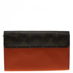 Pre Owned Louis Vuitton Orange Epi Leather Monogram Canvas Marie Rose Clutch
