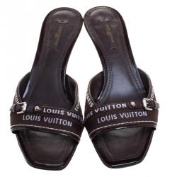 مملوكة مسبقًا Louis Vuitton Brown Canvas Ribbon Slides Size 37