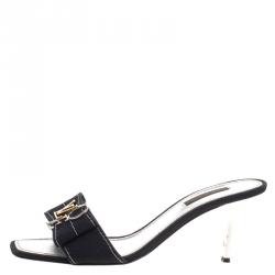 Louis Vuitton Black Canvas Love Slides Size 38