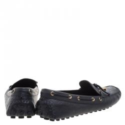 مملوكة مسبقًا حذاء فلات لوفرز لوي فيتون غلوريا جلد أسود نقشة مونوغرامية مقاس 40