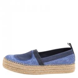 Pre Owned Louis Vuitton Blue Shore Canvas Postcard Espadrilles Size 39