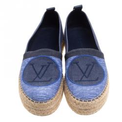 Pre Owned Louis Vuitton Blue Shore Canvas Postcard Espadrilles Size 39