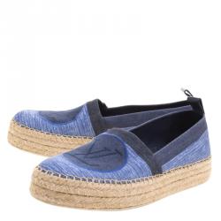 Pre Owned Louis Vuitton Blue Shore Canvas Postcard Espadrilles Size 39