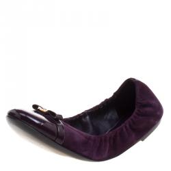 مملوكة مسبقًا Louis Vuitton Purple Suede and Leather Cap Toe Elba Ballet Flats Size 37.5