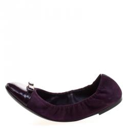 مملوكة مسبقًا Louis Vuitton Purple Suede and Leather Cap Toe Elba Ballet Flats Size 37.5