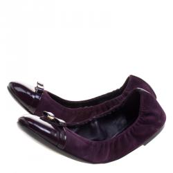 مملوكة مسبقًا Louis Vuitton Purple Suede and Leather Cap Toe Elba Ballet Flats Size 37.5