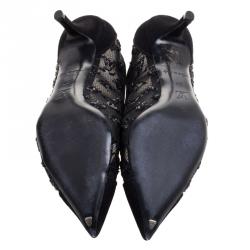 مملوكة مسبقًا Louis Vuitton Black Suede and Sequin Embellished Mesh Night Call Pumps Size 37