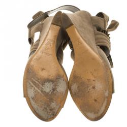 Pre Owned Louis Vuitton Brown Suede Criss Cross Ankle Wrap Wedge Sandals Size 40