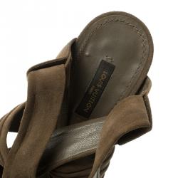 Pre Owned Louis Vuitton Brown Suede Criss Cross Ankle Wrap Wedge Sandals Size 40