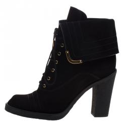 Pre Owned Louis Vuitton Black Suede Lace Up Ankle Boots Size 39
