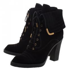 Pre Owned Louis Vuitton Black Suede Lace Up Ankle Boots Size 39