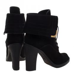 Pre Owned Louis Vuitton Black Suede Lace Up Ankle Boots Size 39
