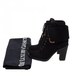 Pre Owned Louis Vuitton Black Suede Lace Up Ankle Boots Size 39