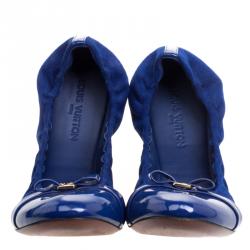 Pre Owned Louis Vuitton Cobalt Blue Suede and Leather Elba Ballet Flats Size 38.5