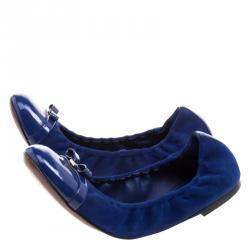 Pre Owned Louis Vuitton Cobalt Blue Suede and Leather Elba Ballet Flats Size 38.5