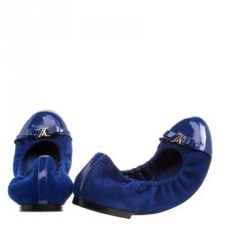 Pre Owned Louis Vuitton Cobalt Blue Suede and Leather Elba Ballet Flats Size 38.5