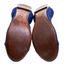 Pre Owned Louis Vuitton Cobalt Blue Suede and Leather Elba Ballet Flats Size 38.5