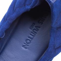 Pre Owned Louis Vuitton Cobalt Blue Suede and Leather Elba Ballet Flats Size 38.5