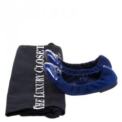 Pre Owned Louis Vuitton Cobalt Blue Suede and Leather Elba Ballet Flats Size 38.5
