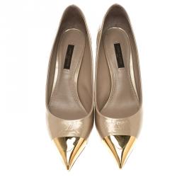 Pre Owned حذاء كعب عالي لوي فيتون الاماندا بمقدمة فيرنيه جلد لامع مونوغرامي بيج مقاس 37