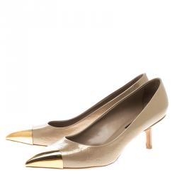 Pre Owned حذاء كعب عالي لوي فيتون الاماندا بمقدمة فيرنيه جلد لامع مونوغرامي بيج مقاس 37