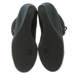 Pre Owned Louis Vuitton Black Canvas and Monogram Suede Batignolles Wedge Sneakers Size 37