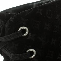 Pre Owned Louis Vuitton Black Canvas and Monogram Suede Batignolles Wedge Sneakers Size 37