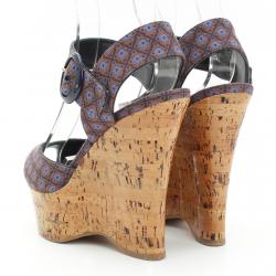 Pre Owned Louis Vuitton Brown Floral Canvas Cork Wedge Platform Sandals Size 37