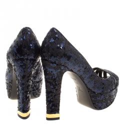 Pre Owned حذاء كعب عالي لوي فيتون ترتر أسود مقدمة مفتوحة نعل سميك مقاس 37.5