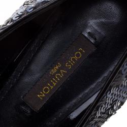 Pre Owned حذاء كعب عالي لوي فيتون ترتر أسود مقدمة مفتوحة نعل سميك مقاس 37.5